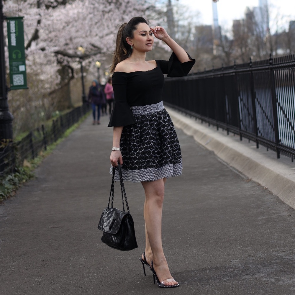 MAJE BASKET LACE SKATER SKIRT